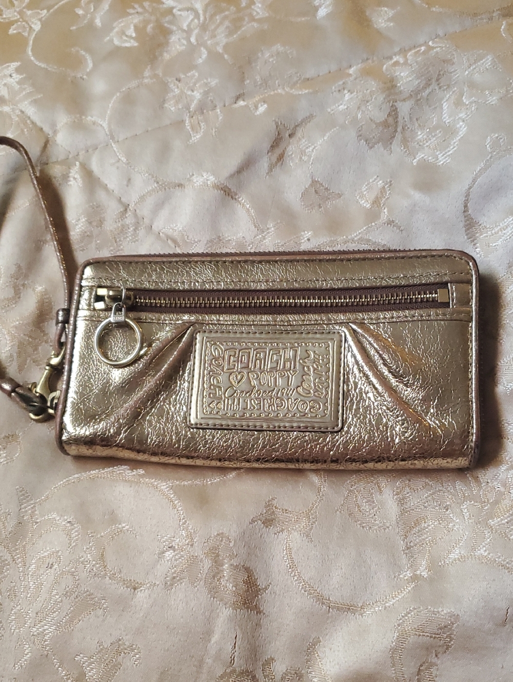 Coach Poppy Metallic Gold Wristlet Wallet